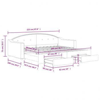 Tagesbett Ausziehbar mit Schubladen Creme 90x200 cm Stoff