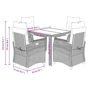 5-tlg. Garten-Essgruppe mit Kissen Schwarz Poly Rattan