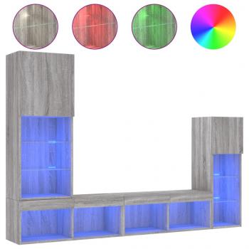4-tlg. Wohnwand mit LED-Beleuchtung Grau Sonoma Holzwerkstoff