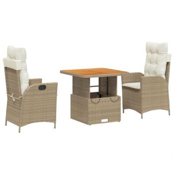 3-tlg. Garten-Essgruppe mit Kissen Beige Poly Rattan