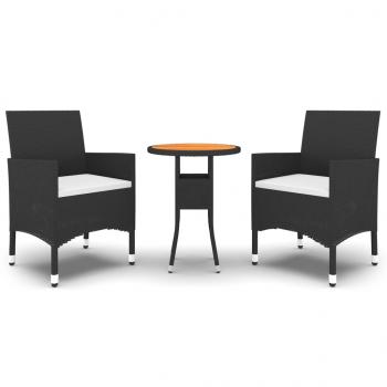 3-tlg. Bistro-Set Poly-Rattan und Massivholz Schwarz