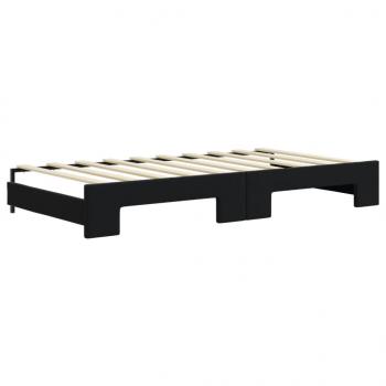 Tagesbett Ausziehbar mit Matratzen Schwarz 90x190 cm Samt