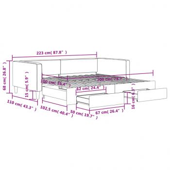 Tagesbett Ausziehbar mit Schubladen Creme 100x200 cm Stoff