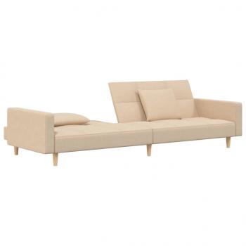 Schlafsofa 2-Sitzer mit 2 Kissen Creme Stoff