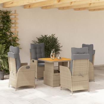 ARDEBO.de - 5-tlg. Garten-Essgruppe mit Kissen Beige Poly Rattan