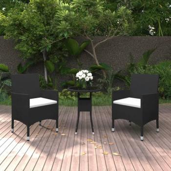 ARDEBO.de - 3-tlg. Bistro-Set Poly-Rattan und Hartglas Schwarz