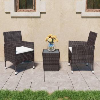 ARDEBO.de - 3-tlg. Bistro-Set Poly-Rattan und Hartglas Braun