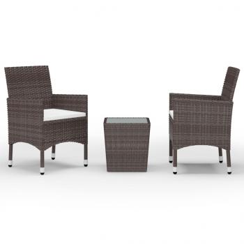 3-tlg. Bistro-Set Poly-Rattan und Hartglas Braun