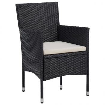 3-tlg. Garten-Essgruppe Poly Rattan und Massivholz Schwarz