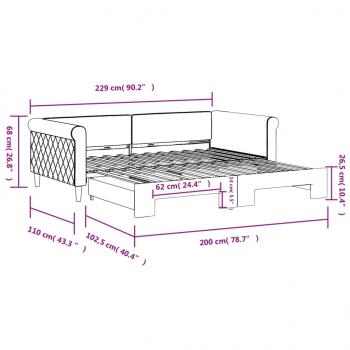 Tagesbett Ausziehbar Hellgrau 100x200 cm Samt