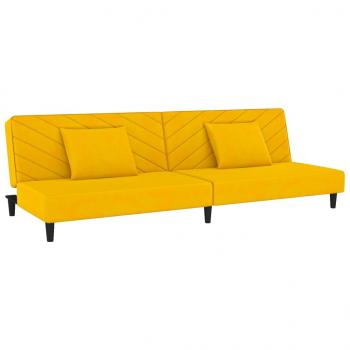 Schlafsofa 2-Sitzer mit 2 Kissen Gelb Samt