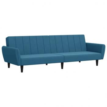 Schlafsofa 2-Sitzer mit Fußhocker Blau Samt