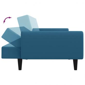 Schlafsofa 2-Sitzer mit Fußhocker Blau Samt