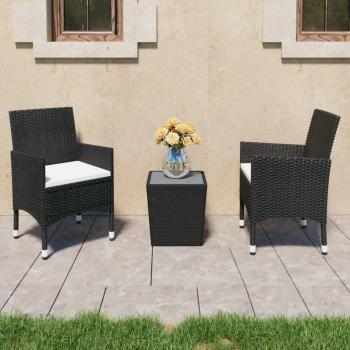 ARDEBO.de - 3-tlg. Bistro-Set Poly-Rattan und Hartglas Schwarz