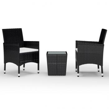 3-tlg. Bistro-Set Poly-Rattan und Hartglas Schwarz