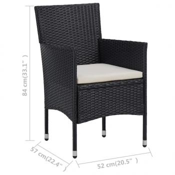 3-tlg. Bistro-Set Poly-Rattan und Hartglas Schwarz