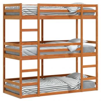 ARDEBO.de - Dreifach-Etagenbett Wachsbraun 75x190 cm Massivholz Kiefer