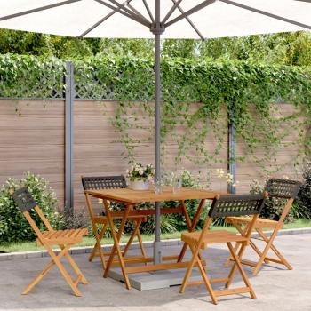 ARDEBO.de - 5-tlg. Garten-Essgruppe Schwarz Poly Rattan und Massivholz