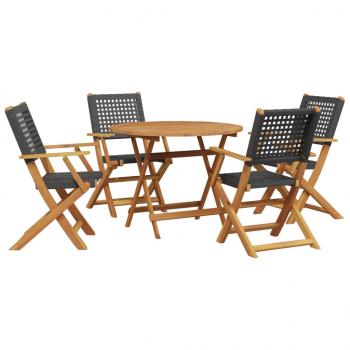 5-tlg. Garten-Essgruppe Schwarz Poly Rattan und Massivholz