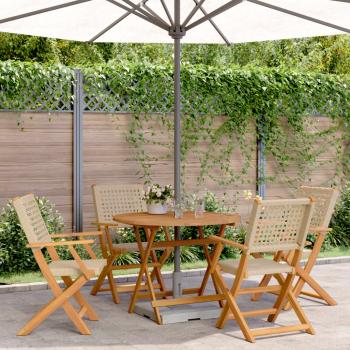 ARDEBO.de - 5-tlg. Garten-Essgruppe Beige Poly Rattan und Massivholz