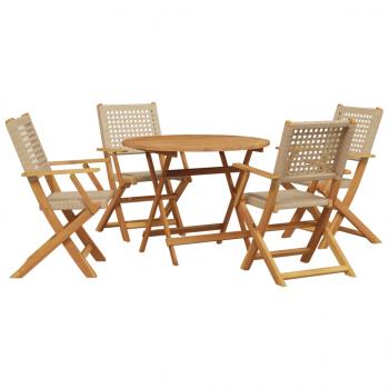 5-tlg. Garten-Essgruppe Beige Poly Rattan und Massivholz