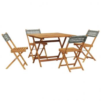 5-tlg. Garten-Essgruppe Grau Poly Rattan und Massivholz