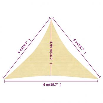 Sonnensegel 160 g/m² Beige 6x6x6 m HDPE