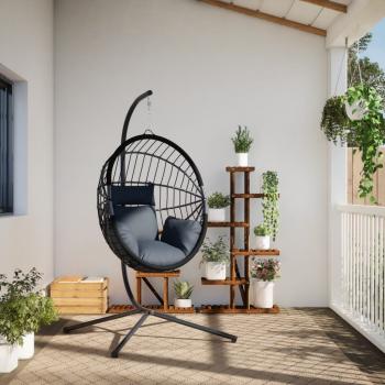 Hängesessel Ei-Design mit Ständer Anthrazit Rattan und Stahl