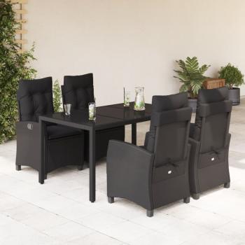 ARDEBO.de - 5-tlg. Garten-Essgruppe mit Kissen Schwarz Poly Rattan