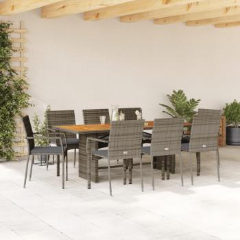 ARDEBO.de - 9-tlg. Garten-Essgruppe mit Kissen Grau Poly Rattan