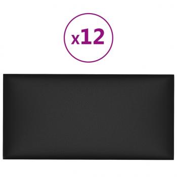 Wandpaneele 12 Stk. Schwarz 30x15 cm Kunstleder 0,54 m²