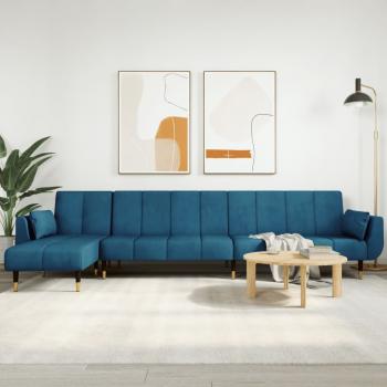 ARDEBO.de - Schlafsofa in L-Form Blau 275x140x70 cm Samt