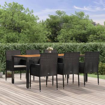 ARDEBO.de - 7-tlg. Garten-Essgruppe mit Kissen Schwarz Poly Rattan