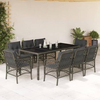 ARDEBO.de - 9-tlg. Garten-Essgruppe mit Kissen Grau Poly Rattan