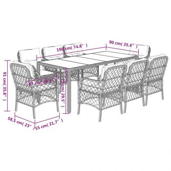 9-tlg. Garten-Essgruppe mit Kissen Grau Poly Rattan