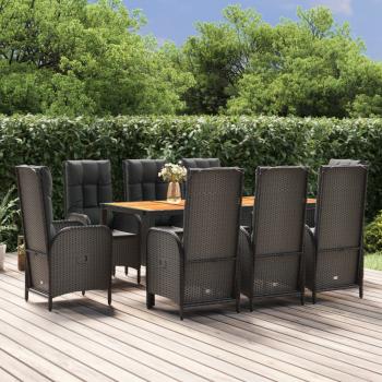 ARDEBO.de - 9-tlg. Garten-Essgruppe mit Kissen Schwarz Poly Rattan