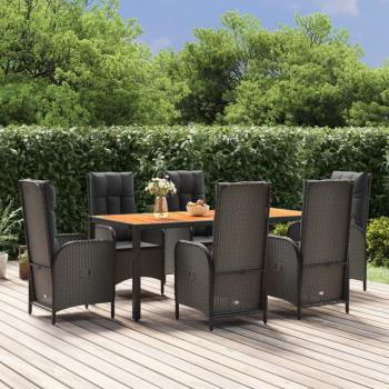 ARDEBO.de - 7-tlg. Garten-Essgruppe mit Kissen Schwarz Poly Rattan