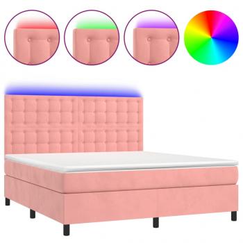 Boxspringbett mit Matratze & LED Rosa 160x200 cm Samt