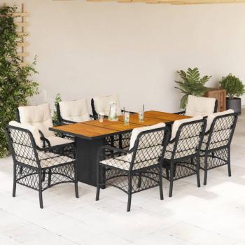 ARDEBO.de - 9-tlg. Garten-Essgruppe mit Kissen Schwarz Poly Rattan