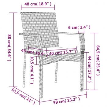 7-tlg. Garten-Essgruppe mit Kissen Schwarz Poly Rattan