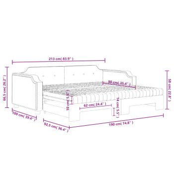 Tagesbett Ausziehbar mit Matratze Hellgrau 90x190 cm Stoff