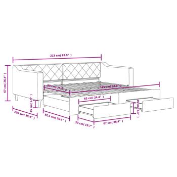 Tagesbett Ausziehbar mit Schubladen Hellgrau 90x190 cm Stoff