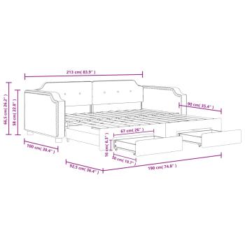 Tagesbett Ausziehbar mit Schubladen Hellgrau 90x190 cm Stoff