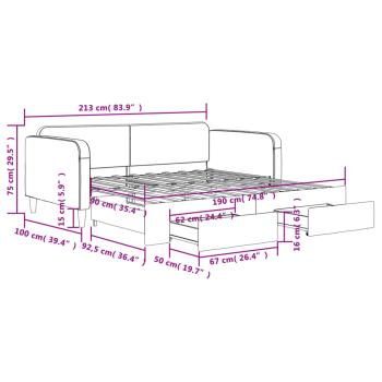 Tagesbett Ausziehbar mit Schubladen Schwarz 90x190 cm Stoff