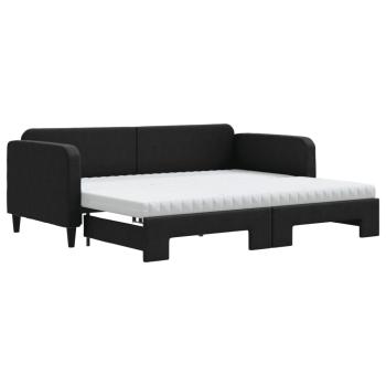 Tagesbett Ausziehbar mit Matratzen Schwarz 90x190 cm Stoff