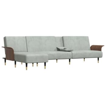 Schlafsofa in L-Form Hellgrau 279x140x70 cm Samt