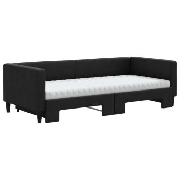 Tagesbett Ausziehbar mit Matratzen Schwarz 90x190 cm Stoff