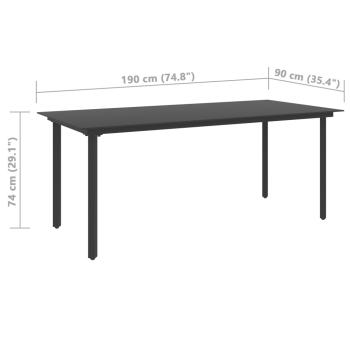 Garten-Esstisch Schwarz 190x90x74 cm Stahl und Glas