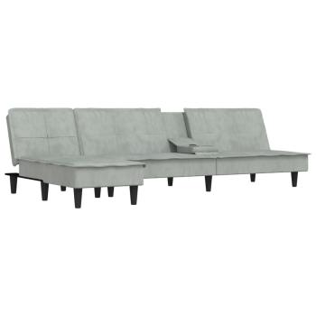 Schlafsofa in L-Form Hellgrau 255x140x70 cm Samt