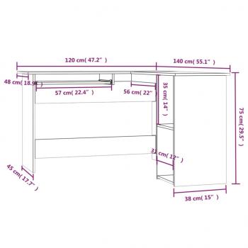 Eckschreibtisch Grau Sonoma 120x140x75 cm Holzwerkstoff